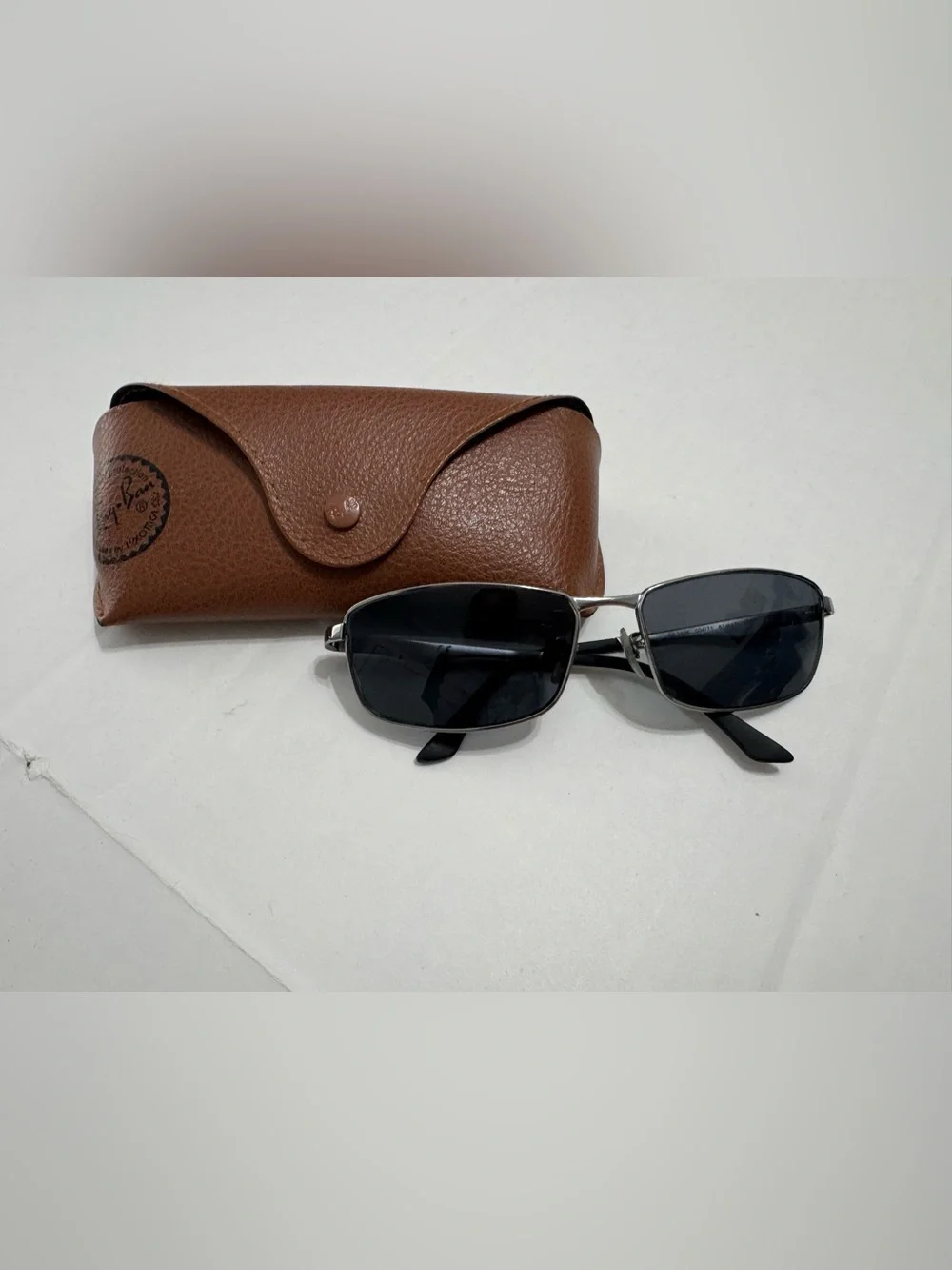 Ray-Ban RB3498 004/71 Gunmetal Rectangle Sunglasses with Leather Case